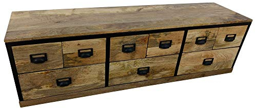 Indoortrend TV Lowboard mit 9 Schubladen - Sideboard Fernsehtisch aus Mango Massivholz im hochwertigen Loft Art Design für Wohnzimmer, Fernsehraum - Maße (B/T/H) 175/45 / 50 cm