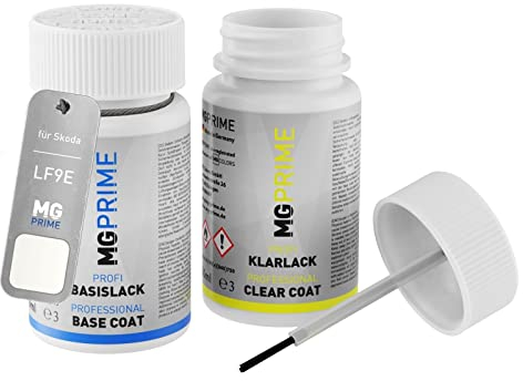 MG PRIME Peinture voiture kit de stylo retouche pour Skoda LF9E / 9P Candyweiss/Blanc Cristal de base de vernis de 50ml par flacon