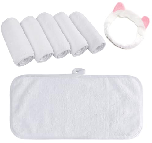 KinHwa Waschlappen Frottee 6 Stück Make-Up Entferner Tuch Mikrofaser Abschminktücher weiche & saugstarke Gesichtsreinigungstücher wiederverwendbar & waschbar fusselfrei & luxuriös Weiß - 15cm x 30cm
