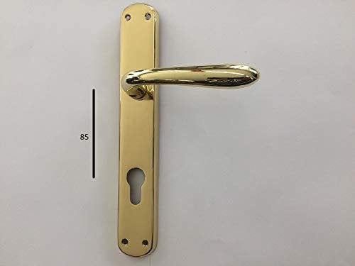 MANIGLIA PER PORTA SIDNEY 1126 P IN MARITECH ORO LUCIDO, FORO CILINDRO YALE, CON PLACCA INTERASSE MM.85 COMPLETA PER UNA PORTA DENTRO+FUORI, CON MOLLA DI RITORNO VITI DI FISSAGGIO COMPRESE