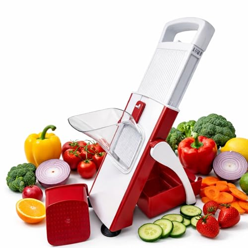 NAMAI - Mandoline Cuisine Professionnelle Avec 27 Combinaisons de Coupe, Lames en Acier Inoxydable Résistant, Lavable au Lave-Vaisselle, Coupe Legume, Pratique et Sûre