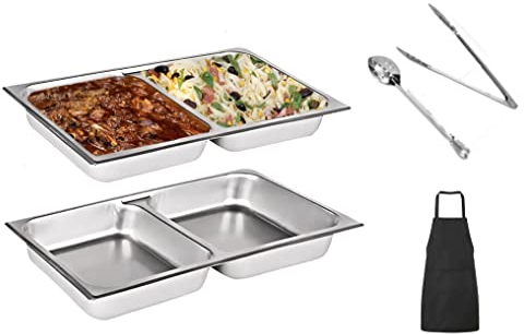 2 Pack ChefQ Full Size 2.5 Deep Inch Divider Food Pan Perfect Fit For a 8qt Chafing Dish - Anti-Jam Stainless Steel Steam Table/Sectional Hotel Pan