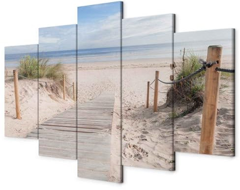 B&D XXL - Tableau décoratif paysage 225x112,5 cm - Impression sur toile colorée - Décoration murale pour salon et chambre - Paysage été mer pont nature ciel paysage sable plage eau c-B-0006-b-n