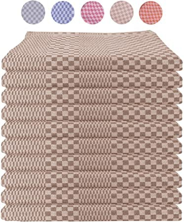 LEFUNDA® Juego de 10 Paños de Cocina con diseño a Cuadros 100% Algodón, 220 gsm, Suaves y Superabsorbentes, 50x70cm (Marrón, 10)
