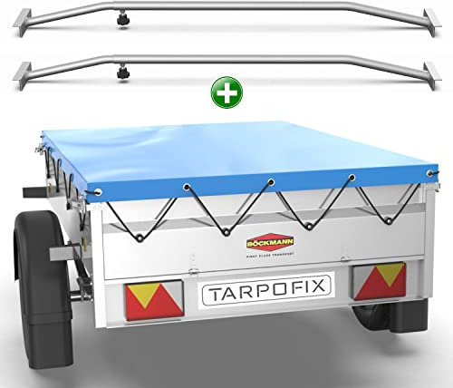 Tarpofix® Anhängerplane 140x115 cm + 2X Planenbügel | Anhänger Plane Flachplane aus PVC PLANENMATERIAL | Verstärkte Stema Anhänger Plane für Diverse PKW DDR Hänger | Abdeckplane + Flachplanenbügel