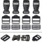 Steckschnalle, Stegschnalle und Leiterschnalle Set, 12 Pack, für 25 mm breite Gurtbänder, je 4 x 25 mm Schnalle, in Schwarz, Gürtelschnalle mit doppelseitigem Klickverschluss, Klemmschnalle Gurt Band