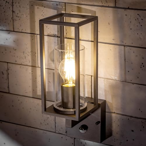 CGC Lighting Éclairage mural extérieur moderne en verre avec lanterne de jardin à capteur de mouvement PIR