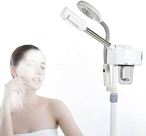 Gesichtssauna Verdampfer, Zwei-in-Eins-Sprühgerät Kombiniert Gesichtsdampfer Bedampfer Ozon Lupenleuchte Höhenverstellbar, 360 ° Schwenkbar Düse Salon Spa Dampfgerät Schönheit Maschine