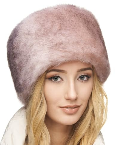 Futrzane Siberian Kosakenmütze - Pelzmütze Damen - Fell Pelz Russische Mütze (M, Rosa Siberian)