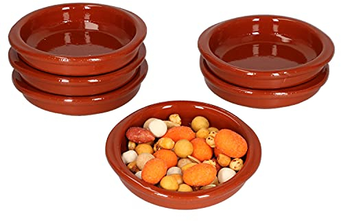 MamboCat Set de 6 Cazuelas Poignées Plaque en Terre Cuite Ø 10,5 cm Taille XS 70 ML 6 Personnes Méditerranée pièce Unique Faite à la Main Dips Tapas Amuse-Gueule Marché médiéval Fête Viking