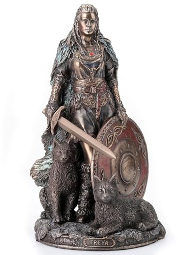 Veronese Design Schildmädchen Freya nordische Göttin der Liebe, Schönheit und Krieg, Skulptur aus Kaltguss, Kunstharz, Antik-Bronze-Finish, 21,6 cm
