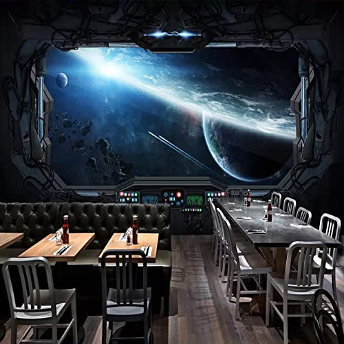 Custom 3D Photo Wallpaper Cosmic Space Cabin Spacecraft Wall Painting 3D Restaurant Hotel Internet Gaming Room Mural Wall Paper,400cmX280cm(157.5 by 110.2 in)