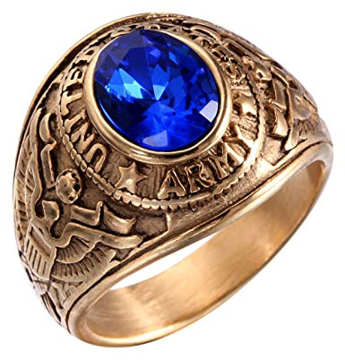 HAMANY Schmuck Edelstahl Herren Ring US Armee Gold,Größen 54 (17.2)