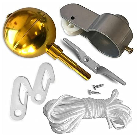 Flagpole Repair Kit, Flagpole Replacement Accessories Flag Pole Parts Repair Tool Kits Pulley Ball Cleat Braided Rope Screws Plastic Clips