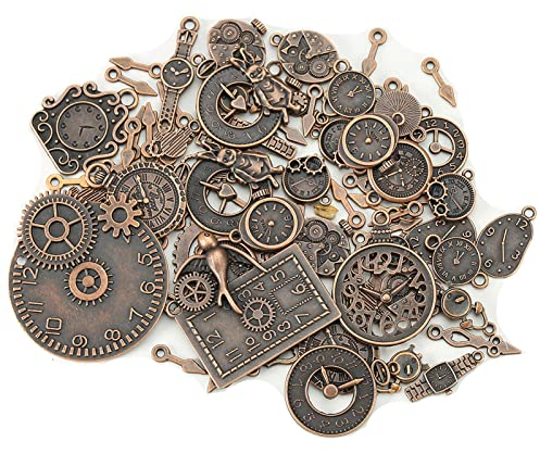 DAHI Steampunk Zahnräder100g Metall Armbanduhr Zahnrad Charms Vintage Steampunk Zahnräder Anhänger Charms Zahnraeder Steampunk Anhänger Metall für Schmuck Basteln (RedCopper)
