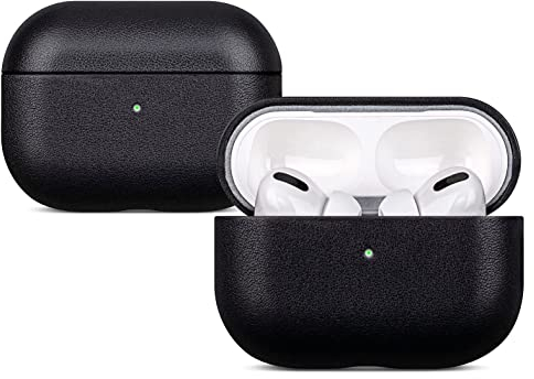 Haobobro [Nappa Series] Cover AirPods Pro - Custodia in pelle per Apple AirPods Pro - Realizzata a mano in vera pelle - Protezione Full Body : Case Antiurto - Nero