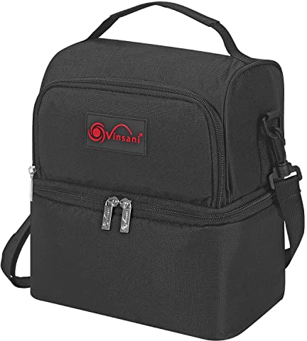Vinsani 7L Dual Compartment Lunch Bag with Ice Pack Cooler Bag Large Capacity Double Decker Insulated Picnic Storage Bag Foldable Leakproof & Portable Suitable for Picnic Camping Beach Car Outdoor