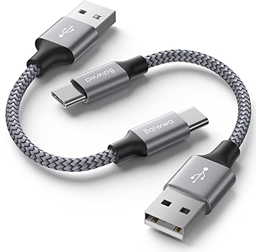Baiwwa USB C Kabel Kurz, 2Stück 30cm Android Auto Kabel Typ C Ladekabel Kompatibel mit iPhone 15, Samsung Galaxy S24 S23 S22 S21 S20 S10 Plus, Redmi, Moto -Grau