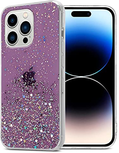 Cadorabo Hülle kompatibel mit Apple iPhone 14 PRO MAX Rundumschutz TPU Silikon Case Mädchen Glitzer Strass Design Slim Kratzfest Weiche Gummi Bling Schutzhülle für Apple iPhone 14 PRO MAX in Lila