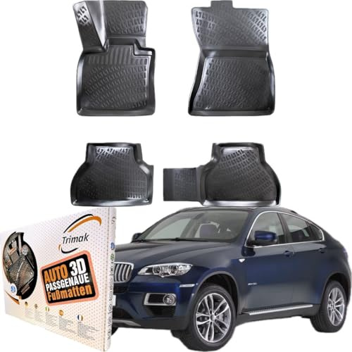 Trimak 3D Fussmatten für BMW X6 E71 2008-2014 | Gummimatten aus TPE Gummi, Passgenau, Wasserdicht, Hoher Rand, Rutschfest, Leicht zu Reinigen