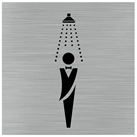 Pictogramme Douche - Homme (Q1014). Signalisation Porte 150 x 150 mm. Autocollant souple ou plaque alu brossé 2 mm ep. - Adhésif aspect aluminium brossé - Adhésif aspect aluminium brossé -