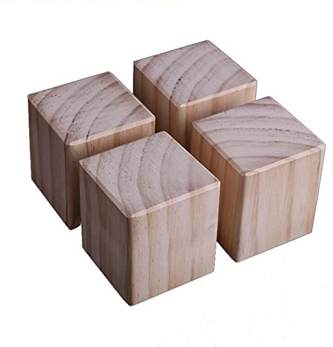 Möbelbeine Holz 4 Stück,Quadratische Sofabeine Möbelfüsse,Tischbeine,Schrankfüße Aus Massivholz,Möbelfüße Für Betten,Couchtische,Esstische,Um Die Höhe Zu Erhöhen,rutschfest,Wood-3×3×3cm