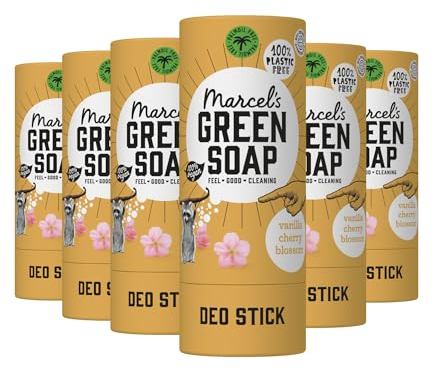 Marcel's Green Soap - Deodorant Stick - Vanille & Kirschblüte - Antitranspirant - 100% Umweltfreundlich - 100% Vegan - 97% Biologisch abbaubar - 6er-Pack - 40 gr