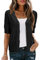 Arach&Cloz Short Sleeve Cardigans for Women UK Elegant Bolero Summer Cropped Shrugs with Buttons Dress Coverup Knit Top (Black, L)