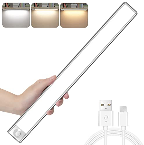 Haotao 120LED Réglette LED Sans Fil, 40cm 6500K Lumiere Lampe Detecteur de Mouvement Interieur avec 3 Couleurs, Luminosité Réglable, Rechargeable USB, pour Cuisine, Armoires, Escalier, Garage...