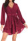 PCEAIIH Women's Cocktail Dresses Short/Long Sleeve Empire Skater Dress Deep V-Neck Waist Tie Ruffle Mini Swing Dresses XL Wine Red