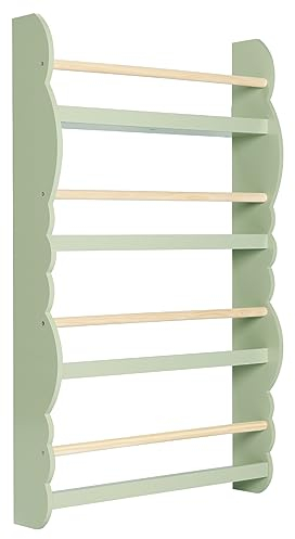 WOLTU Kids Bookcase, Wall Shelf, 4-Tier Children's Bookshelf, Storage Display Rack, Wooden Book Organiser for Children's Room, Cloud-shape, Green