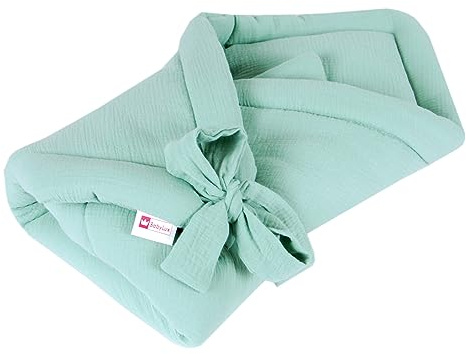 Babylux Einschlagdecke Musselin BABYHÖRNCHEN 75 x 75 cm Baby Neugeborene Erstaussttatung Umschlagdecke (Salvia)