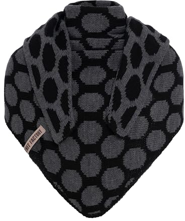 KNIT FACTORY - Dreiecksschal Liva - Damen Strickschal mit Wolle - Gestrickten Schal mit Punkt-Muster - Hochwertige Qualität - XXL Schal - 180x75 cm - Schwarz/Anthrazit