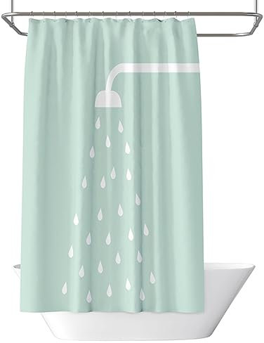 Homxi Rideau de Douche Oeillets,200 W x 180 H CM,Tissus Rideau Douche Vert Goutte d'eau Rideaux Douche Polyester Crochets Rideaux de Douche