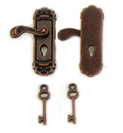 Jorzer Miniaturtür Schloss Puppenhaus Schloss Miniatur Türschloss Vintage Fancy Dollhouse Türknöpfe lebendige Puppenhaus Lange Türgriff Bronze 1Pair
