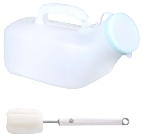 1 Piece Men's Urinal Bottle with 1 Piece Cup Brush, Emergency Urinal, Urine Collector, Portable Men's Urinal, Men's Anti-Spill Urine Bottle (White)