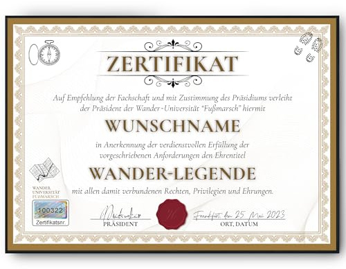 Tigerlino® Lustiges Wanderer Geschenk personalisiert Geburtstag Poster Zertifikat Wandern Geschenkidee für Wanderer personalisierte Urkunde Scherzartikel