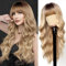 Allbell lange blonde Perücke mit Pony natürliches synthetisches Haar Ombre Blonde gewellte Perücke mit dunklen Wurzeln für Frauen tägliche Party