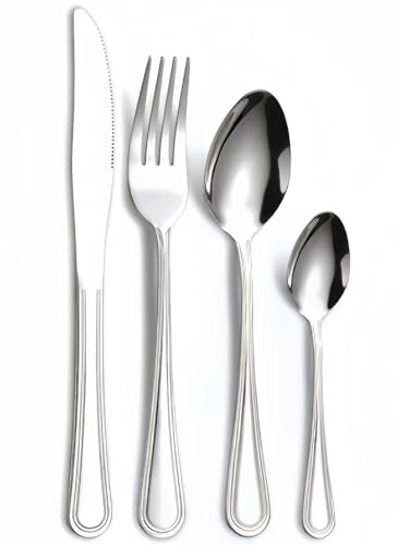 Shwdsy Set Couverts de Table, Set de 4 Couvert de Table, en Acier Inoxydable Poli Cutlery Set, avec Couteaux, Fourchettes et Cuillères, Convient Aux Cuisines des Restaurants, Lavable au Lave-Vaisselle