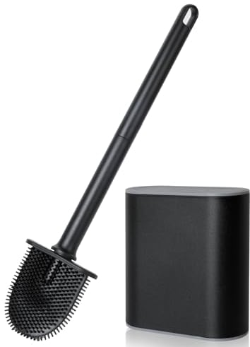 AiQInu Brosse WC, Brosse Toilettes WC en Silicone pour Profondeur avec Manche en Plastique antidérapant, Brosse Toilette Murale avec Base à Fentes d'aération pour la Toilette de la Salle de Bain