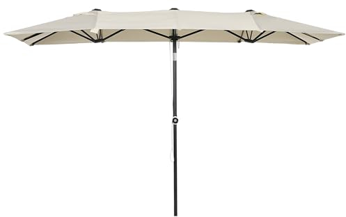 Outsunny Parasol, 150 x 295cm Parasol de jardin, double parasol avec angle d'inclinaison réglable, parasol de marché pour terrasse, polyester, crème