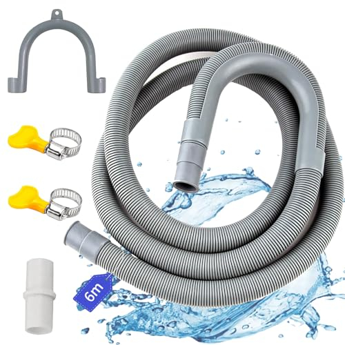 LUKIUP Universal Washing Machine Hose, 1/1.5/2/2.5/3/4/5/6/7M Extension for Washing Machines, with Drain Hose Connector, Hook and Hose Clamp, for Washing Machines Dishwasher (6m)