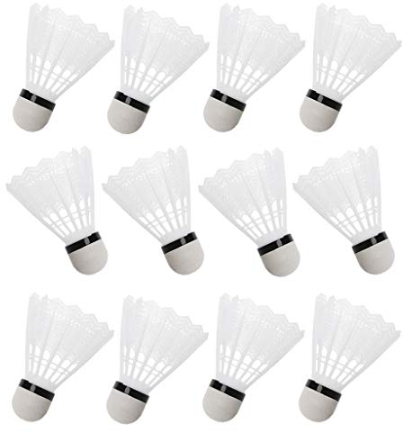MULAIDI 12 weiße Badminton-Federbälle aus Kunststoff, für drinnen und draußen, Fitnessstudio, Sportzubehör, Badmintonschläger