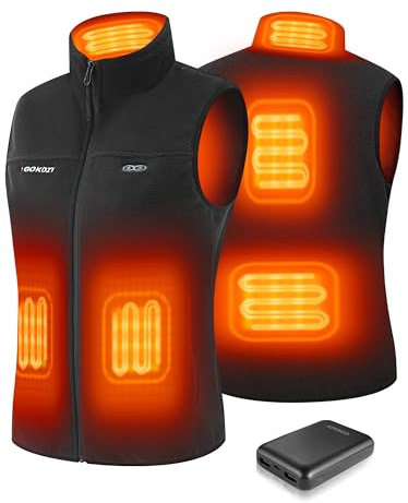 Gokozy Gilet Chauffant Femme Polaire avec Batterie,Polaire Veste Chauffante Femme,Doudoune Chauffante Femme Gilet Chauffant avec 3 Températures pour Randonnée Ski Camping