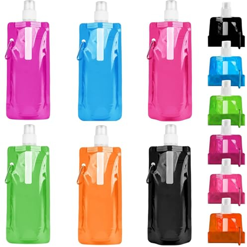mohito Lot de 6 Bouteille Pliable, bouteilles d'eau pliables de 500 ml, réutilisables, sans BPA, avec Crochet, pour la Randonnée les Aventures les Voyages
