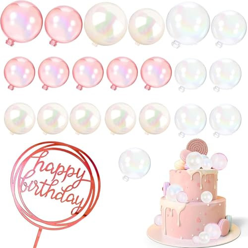 Tortendeko Kugeln, Happy Birthday Tortendeko, Tortendeko Geburtstag,für Tortendeko Geburtstag Hochzeit Hochzeitstag,26 Stück Cupcake Deko Bubble Bunte Ball