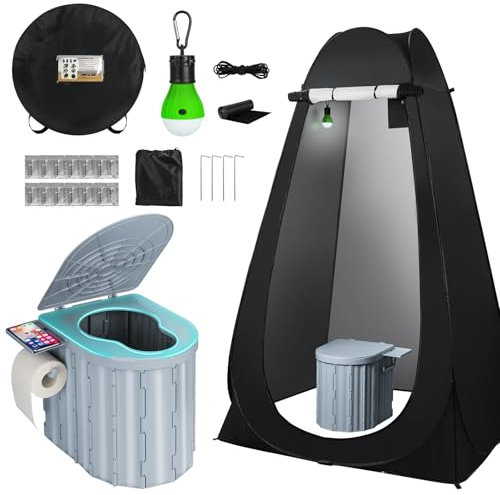 Thallike Portable Camping Toilet with Pop-Up Privacy Tent, 12-inch Toilet Seat, Outdoor Portable Folding Toilet Potty for Adults Load Capacity of 400 Lbs, Camp Bathroom Emergency Use