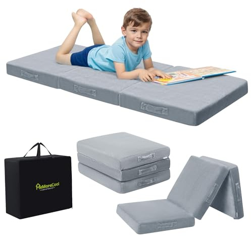 MeMoreCool Foldable Floor Cushion Kids Trifold Play Mat, Kids Folding Seat Pad Portable Lounger, 63x26 Inch Grey