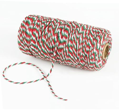 100 m Butchers Twine String for Crafts, 2 mm Cotton Coloured Bakers Twine Thread for Kitchen Cooking Meat, Present Wrapping, Crafting, Gardening, Crafts (Red Green)