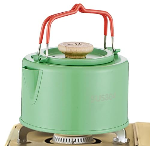 FmtwPhn de camping de acero inoxidable de 1100 ml, hervidor ergonómico para mochileros, hervidor de agua de camping, con tapa de estufa para café, leche